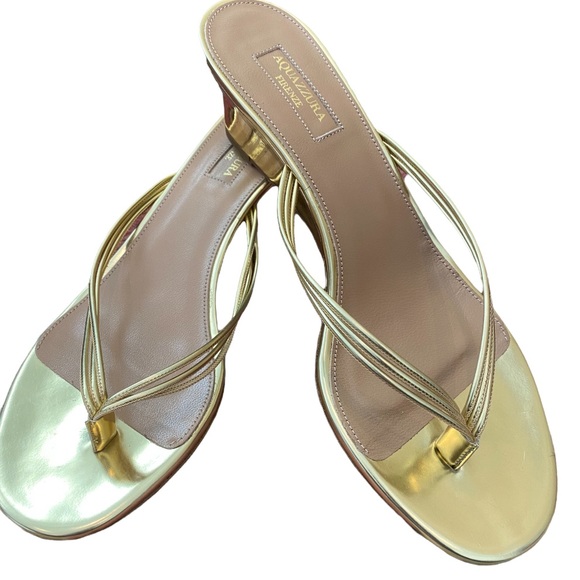 Aquazurra Pedi Gold Metallic Leather Wedge Sandals BNIB Sz EU 40 - Picture 4 of 15